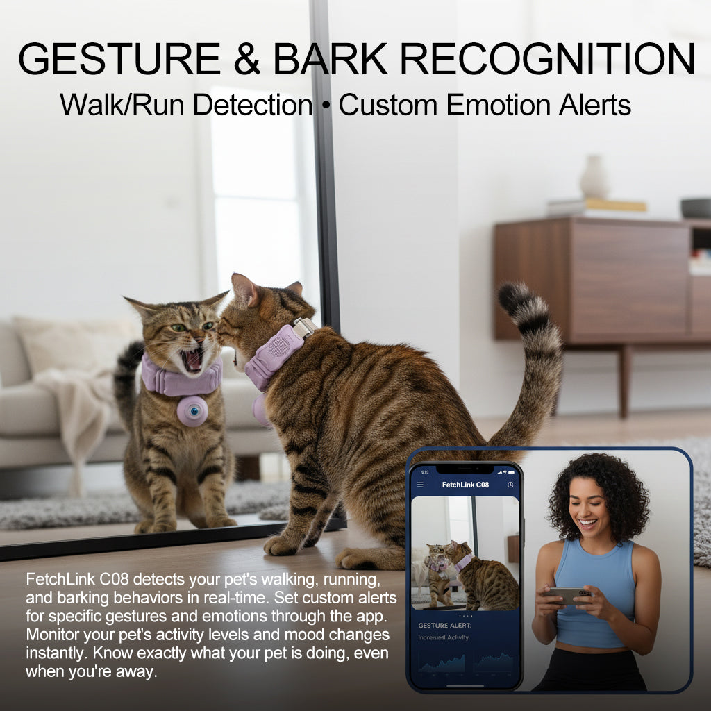FetchLink C08 Smart Pet Collar with GPS E-fencing 1080P FHD Camera