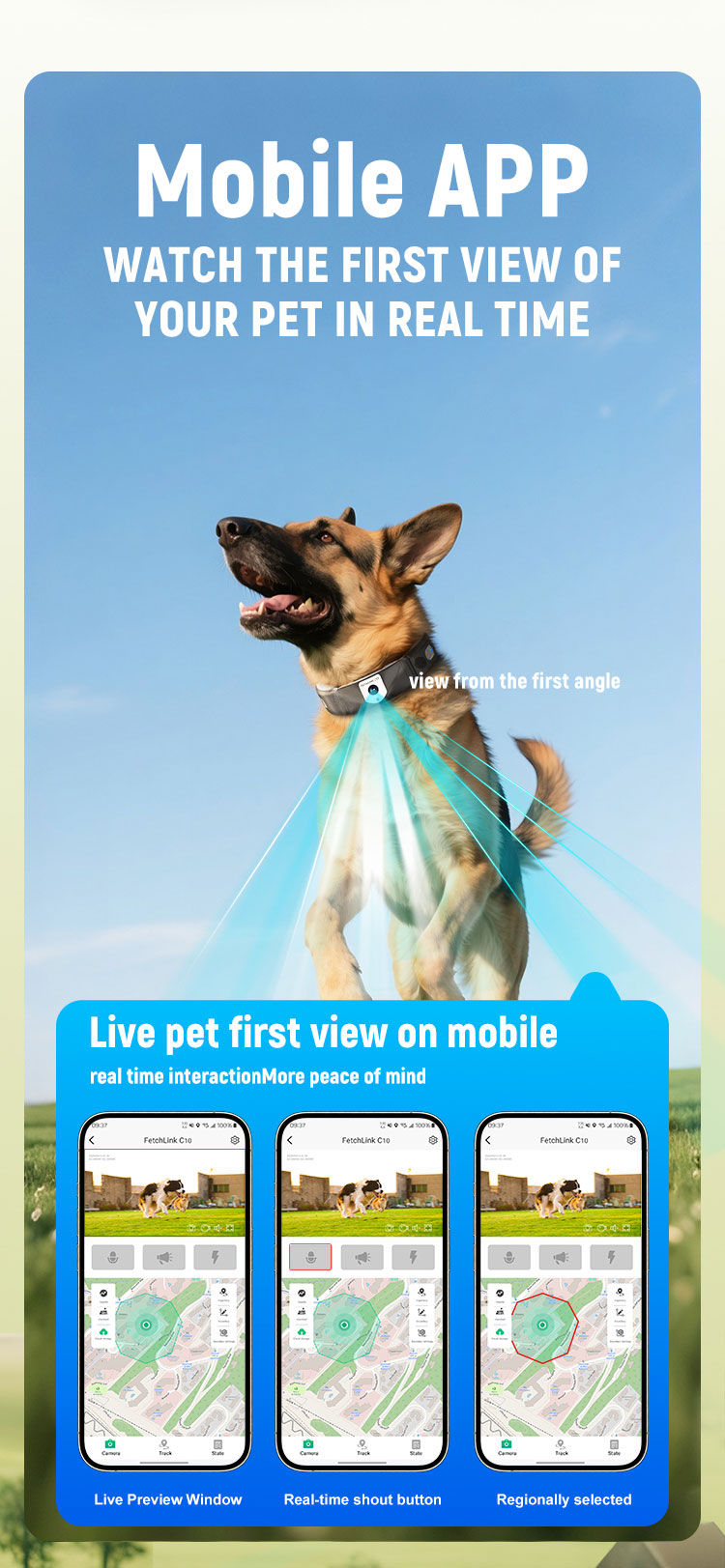 FetchLink C10 Smart GPS Pet Collar with Integrated 2MP Live Camera