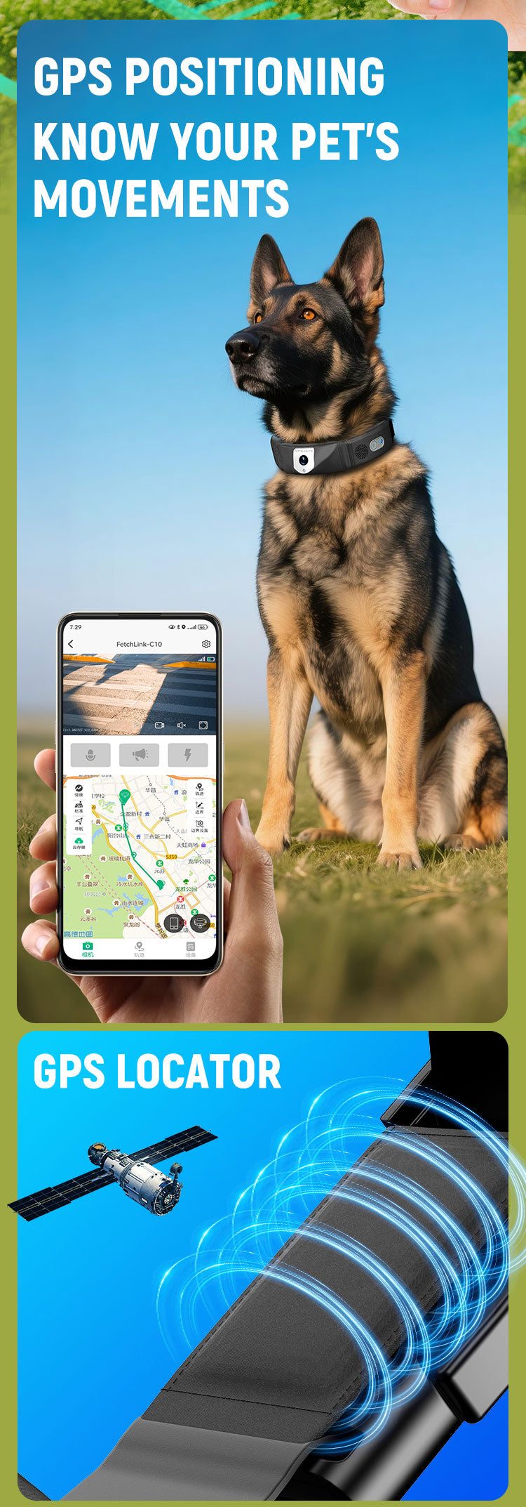 FetchLink C10 Smart GPS Pet Collar with Integrated 2MP Live Camera