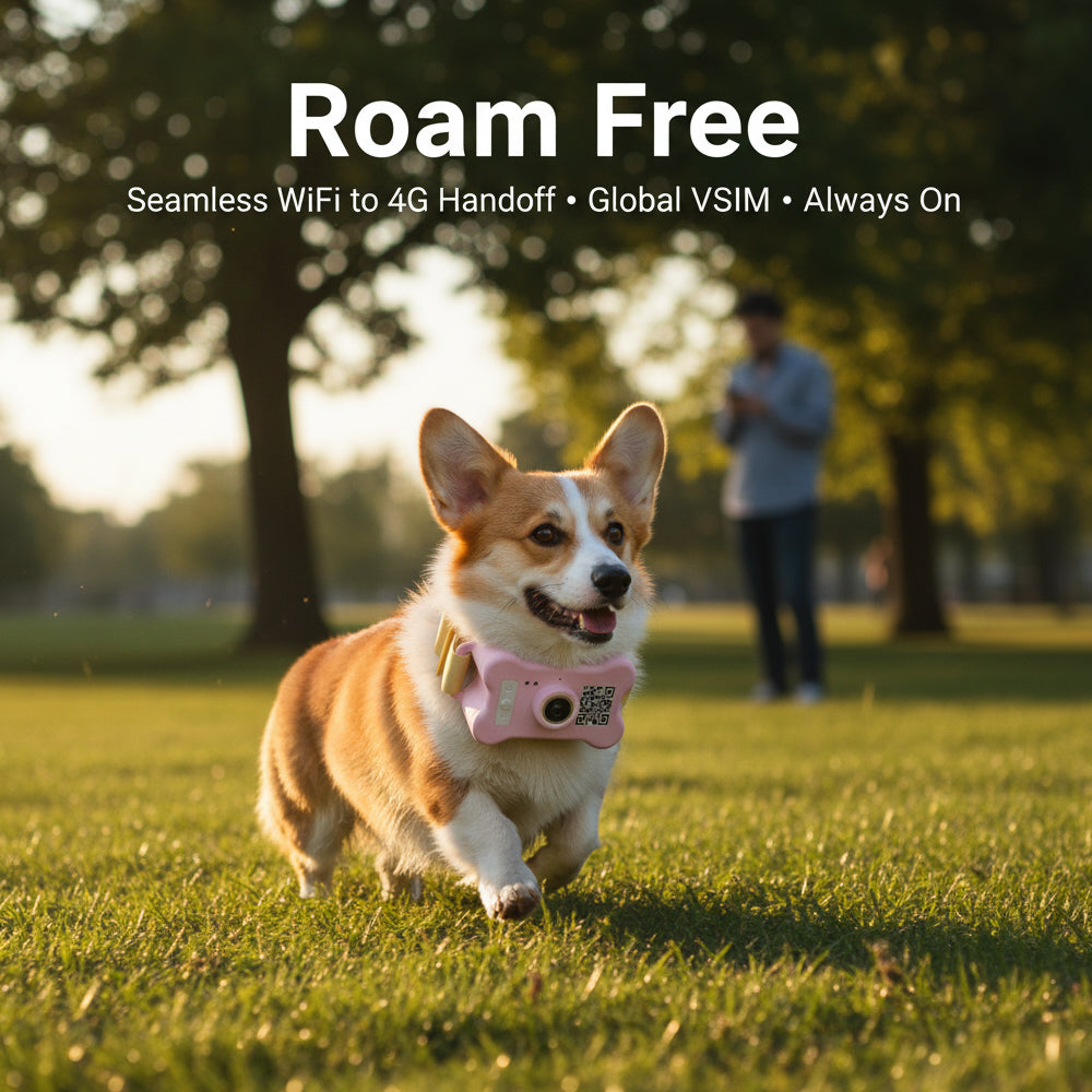 FetchLink M1 Pet Collar Camera – 4G Live Stream, Anti-Shake, Health Monitor & Behavior Correction