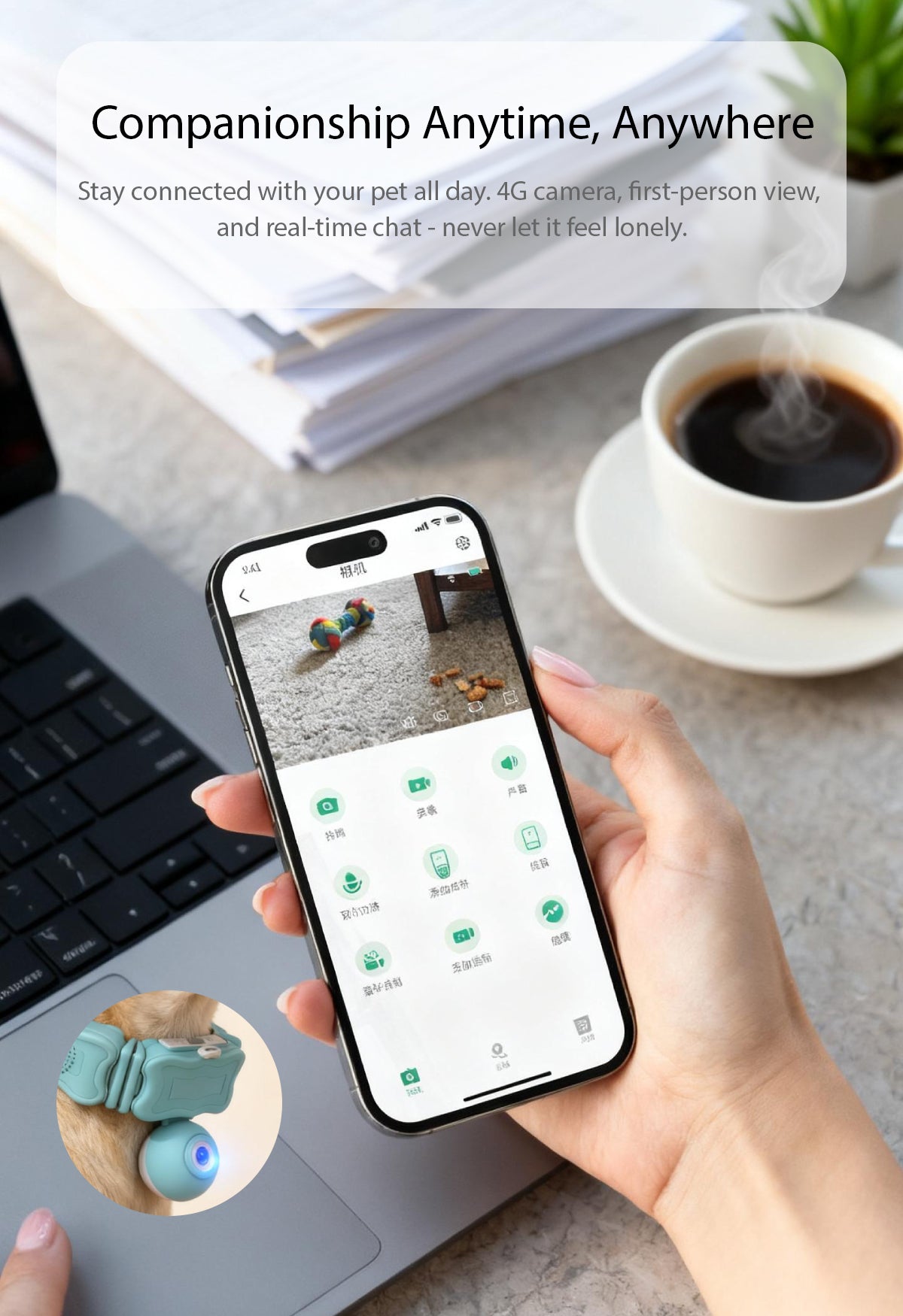 FetchLink C05 Smart Pet Collar with Live Camera - 4G/WiFi Pet Monitor with Two-Way Audio