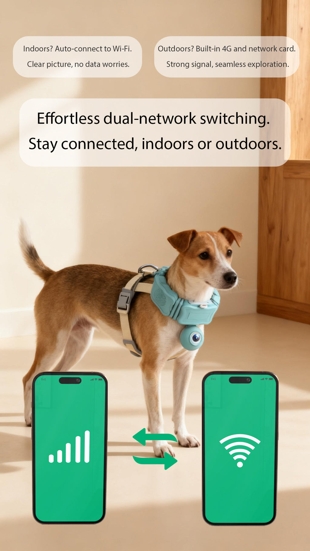 FetchLink C05 Smart Pet Collar with Live Camera - 4G/WiFi Pet Monitor with Two-Way Audio