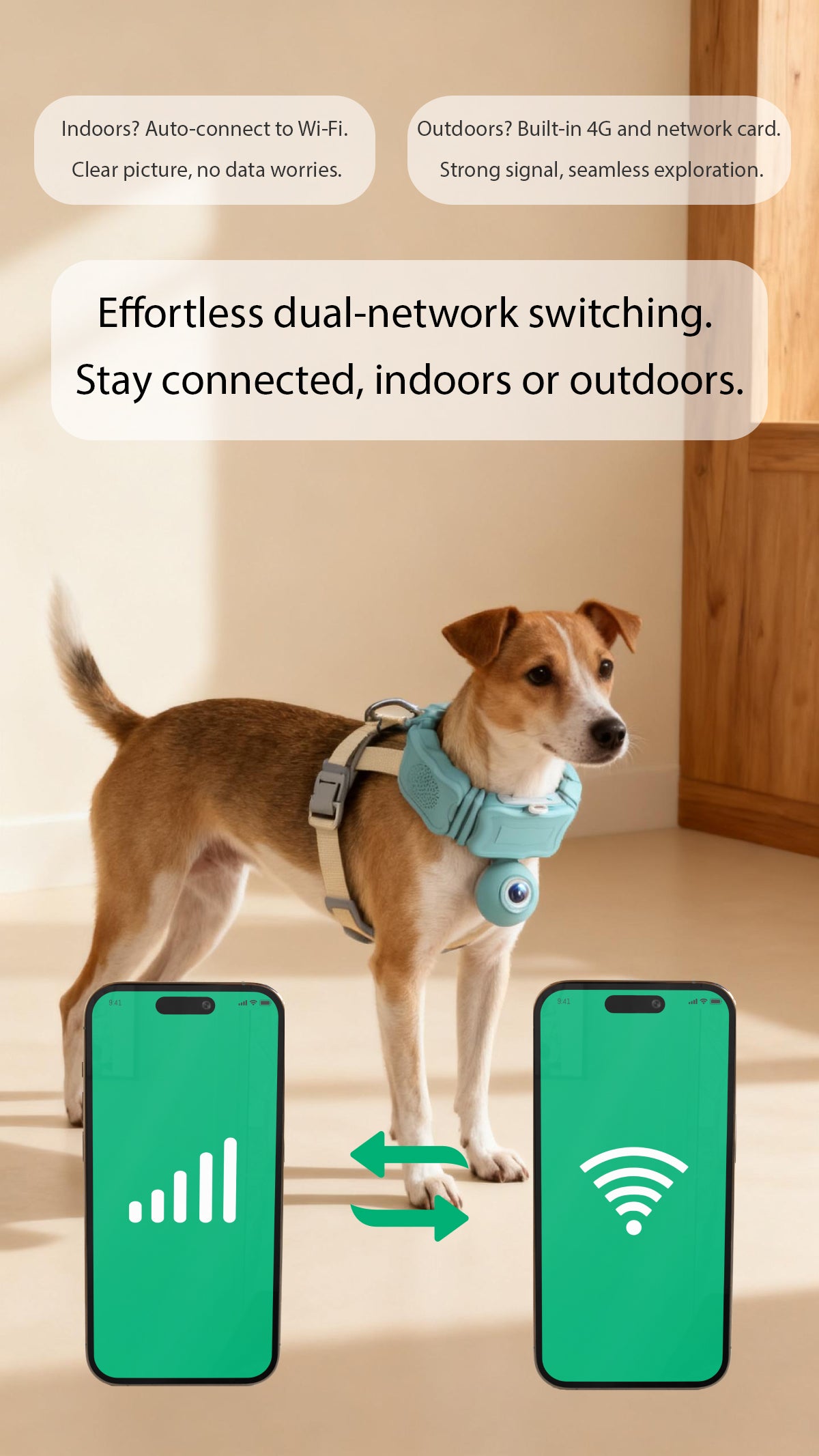 FetchLink C05 Smart Pet Collar with Live Camera - 4G/WiFi Pet Monitor with Two-Way Audio